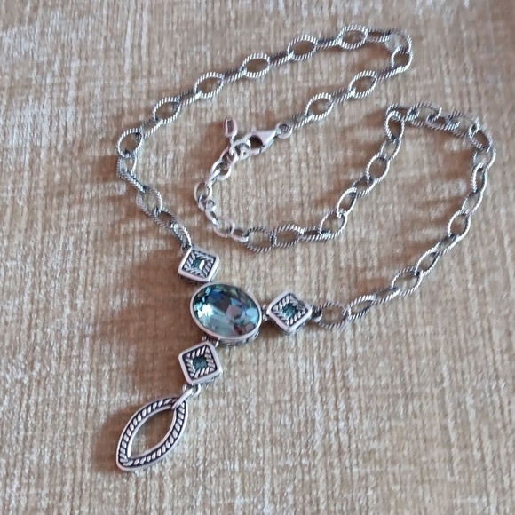 Studio Barse 925 Silver Textured Link Smoky Blue Crystal Lariat Necklace - Picture 8 of 9